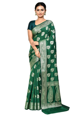 Green Dupion Silk Saree With Blouse Piece