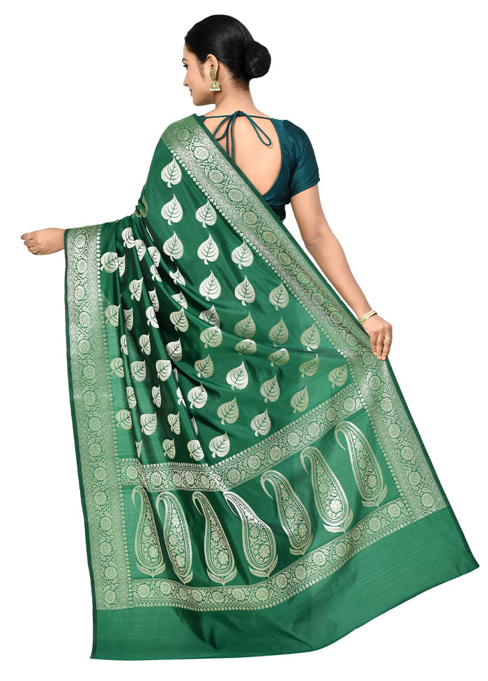 Green Dupion Silk Saree With Blouse Piece - Indian Silk House Agencies