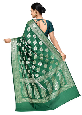 Green Dupion Silk Saree With Blouse Piece