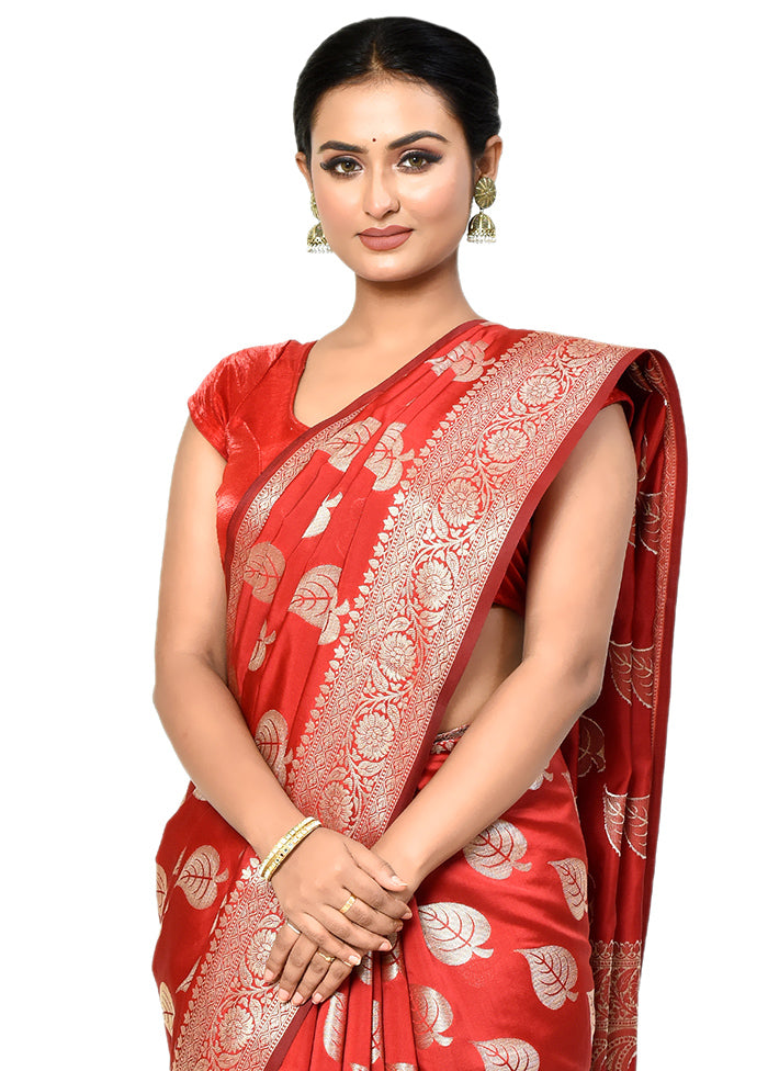 Red Dupion Silk Saree With Blouse Piece