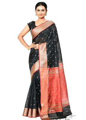 Black Cotton Saree With Blouse Piece - Indian Silk House Agencies