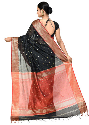 Black Cotton Saree With Blouse Piece - Indian Silk House Agencies