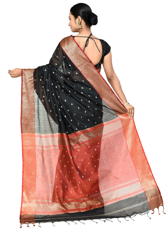 Black Cotton Saree With Blouse Piece - Indian Silk House Agencies