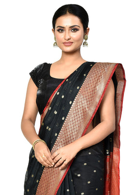 Black Cotton Saree With Blouse Piece - Indian Silk House Agencies