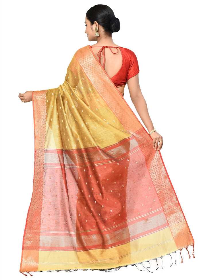 Yellow Cotton Saree With Blouse Piece