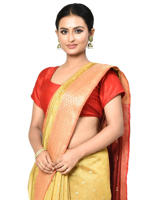 Yellow Cotton Saree With Blouse Piece