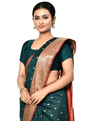 Green Cotton Saree With Blouse Piece - Indian Silk House Agencies