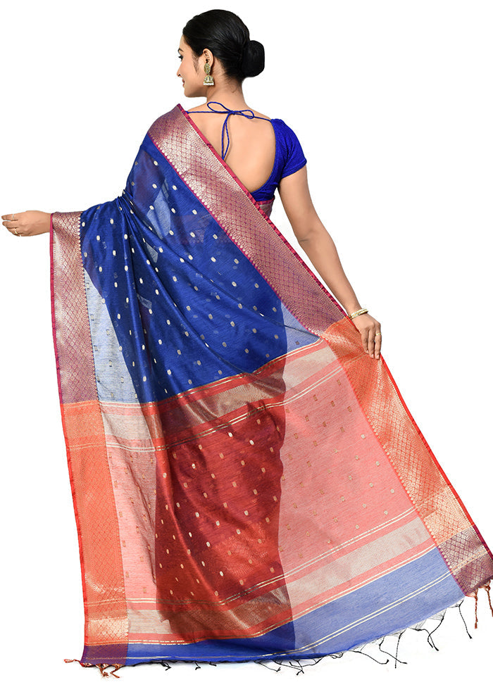 Blue Cotton Saree With Blouse Piece