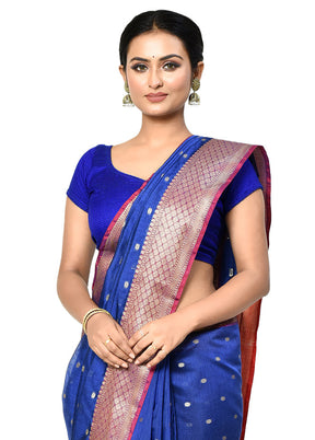 Blue Cotton Saree With Blouse Piece - Indian Silk House Agencies