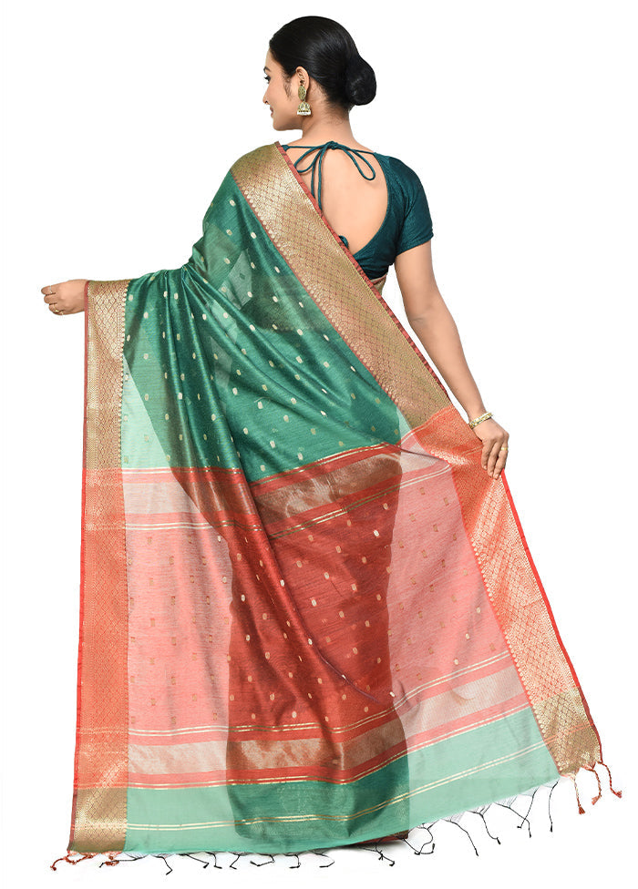 Green Cotton Saree With Blouse Piece - Indian Silk House Agencies