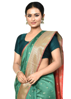 Green Cotton Saree With Blouse Piece - Indian Silk House Agencies