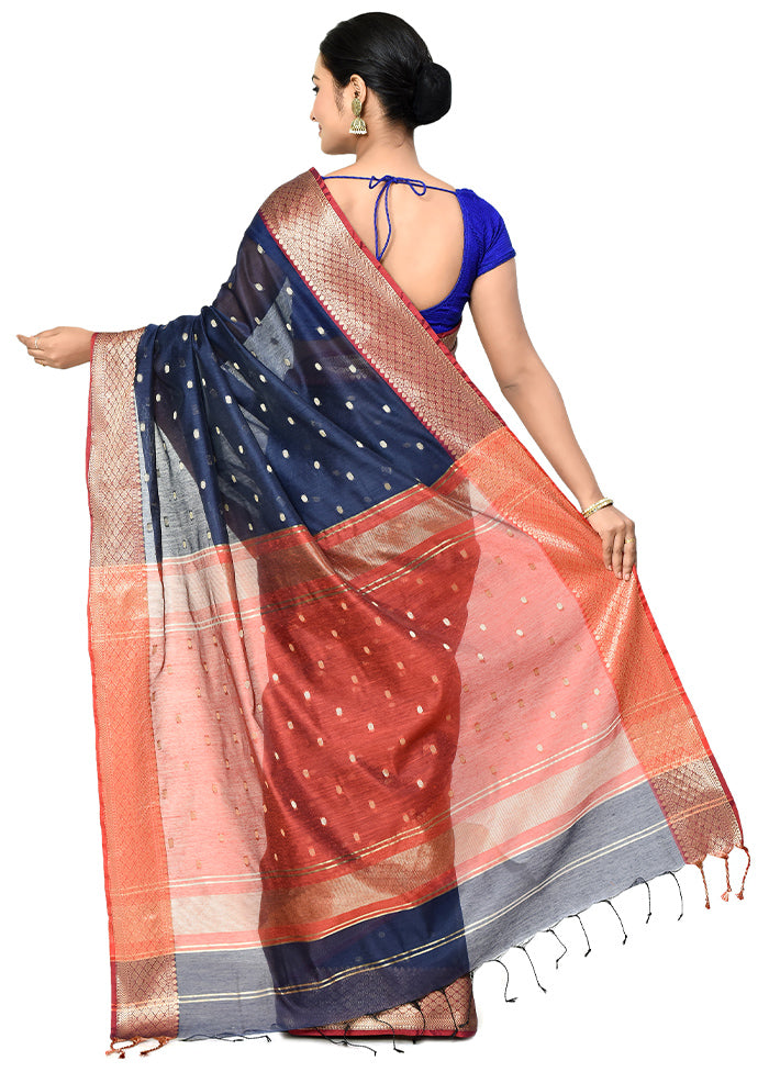 Blue Cotton Saree With Blouse Piece - Indian Silk House Agencies