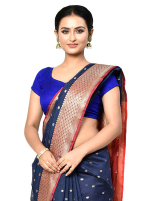 Blue Cotton Saree With Blouse Piece - Indian Silk House Agencies