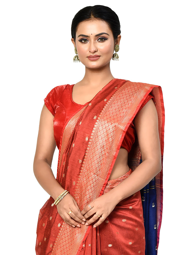 Orange Cotton Saree With Blouse Piece - Indian Silk House Agencies