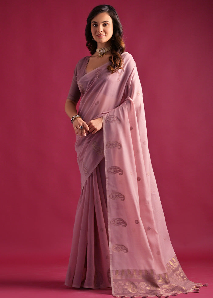 Pink Pure Cotton Saree With Blouse Piece