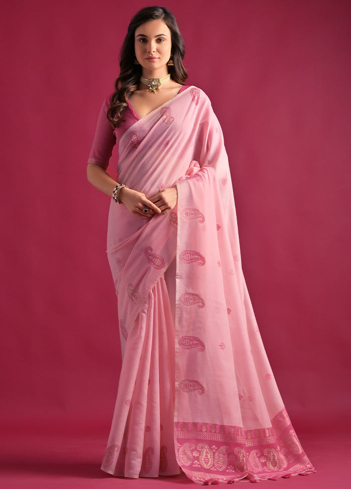 Pink Pure Cotton Saree With Blouse Piece