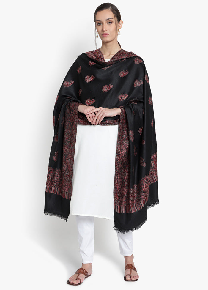 Black Paisely Woolen Shawl - Indian Silk House Agencies