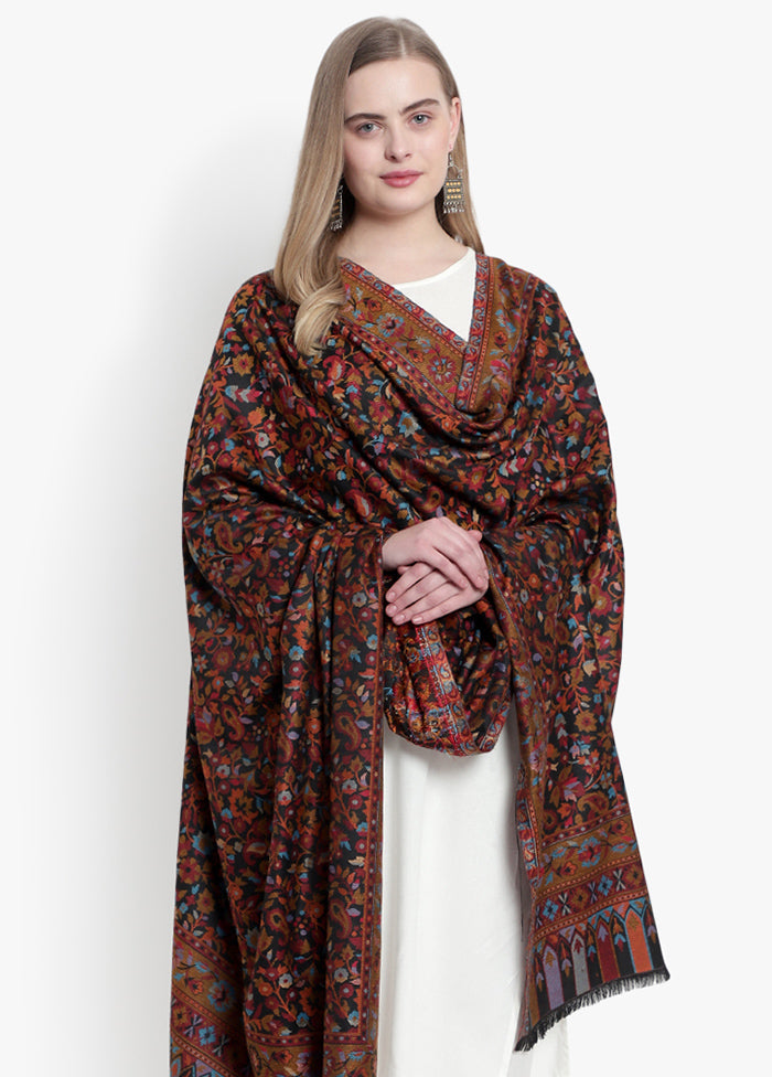 Black Floral Paisley Pattern Woolen Shawl - Indian Silk House Agencies