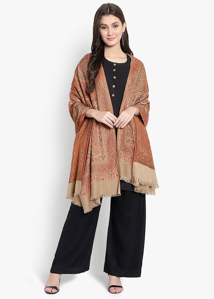 Beige Paisley Woolen Shawl - Indian Silk House Agencies