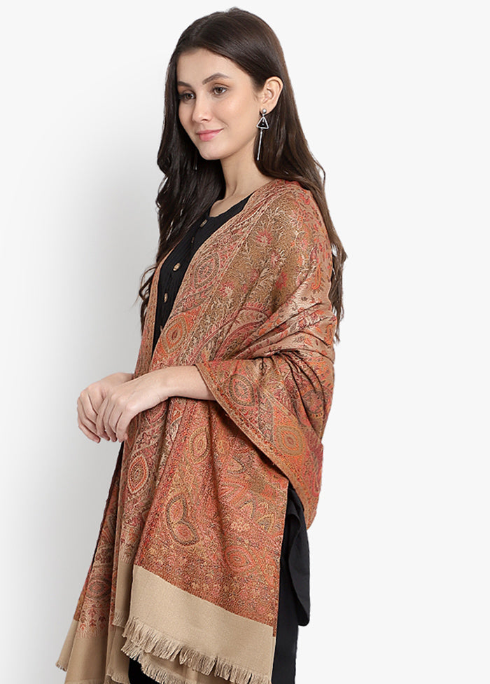 Beige Paisley Woolen Shawl - Indian Silk House Agencies