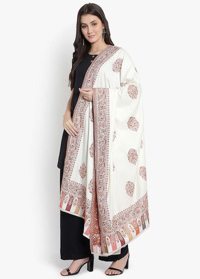 Cream Woven Woolen Shawl - Indian Silk House Agencies