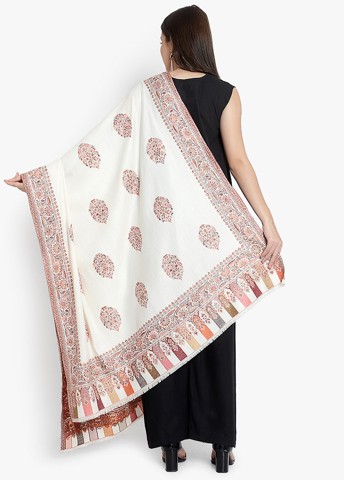 Cream Woven Woolen Shawl - Indian Silk House Agencies