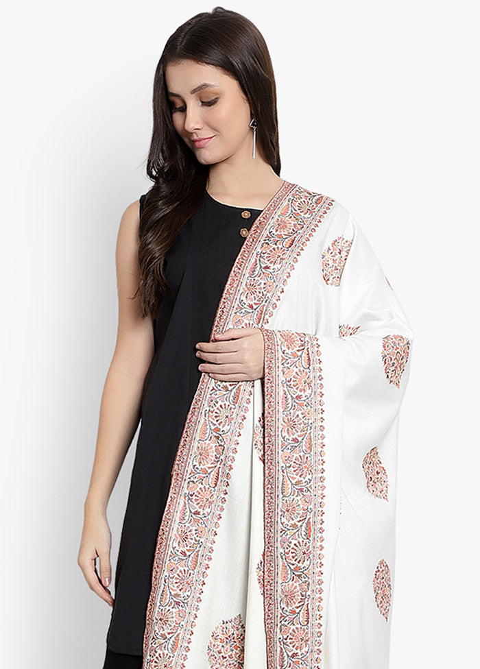 Cream Woven Woolen Shawl - Indian Silk House Agencies