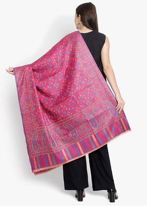 Pink Jacquard Woven Woolen Shawl - Indian Silk House Agencies