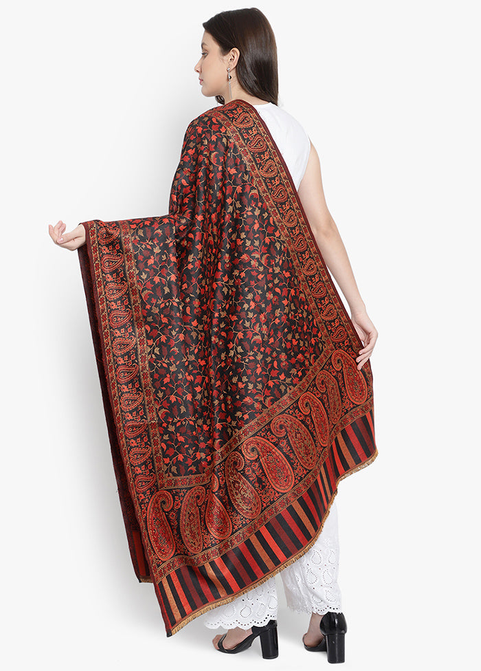 Black Jacquard Woven Woolen Shawl - Indian Silk House Agencies