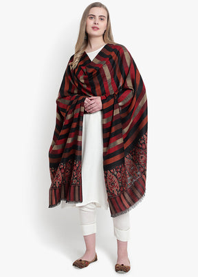 Black Striped Woolen Shawl - Indian Silk House Agencies