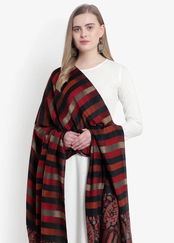 Black Striped Woolen Shawl - Indian Silk House Agencies