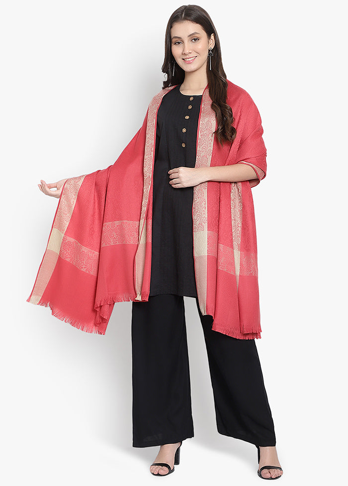 Pink Textured Woolen Shawl - Indian Silk House Agencies