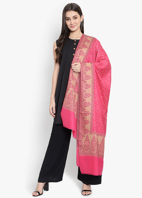 Pink Floral Woolen Shawl - Indian Silk House Agencies