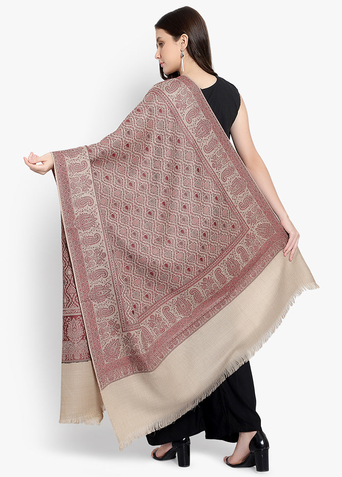 Beige Woven Woolen Shawl - Indian Silk House Agencies