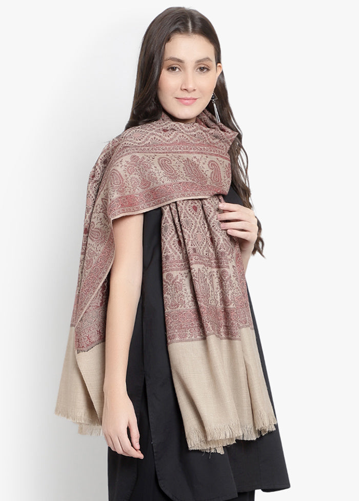 Beige Woven Woolen Shawl - Indian Silk House Agencies