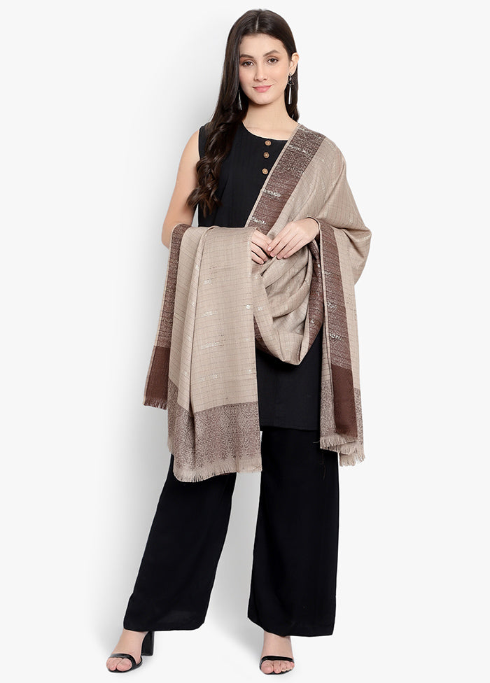 Beige Striped Woolen Shawl - Indian Silk House Agencies