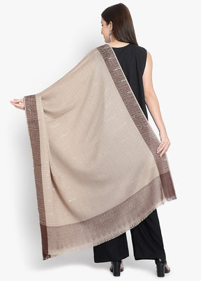 Beige Striped Woolen Shawl - Indian Silk House Agencies