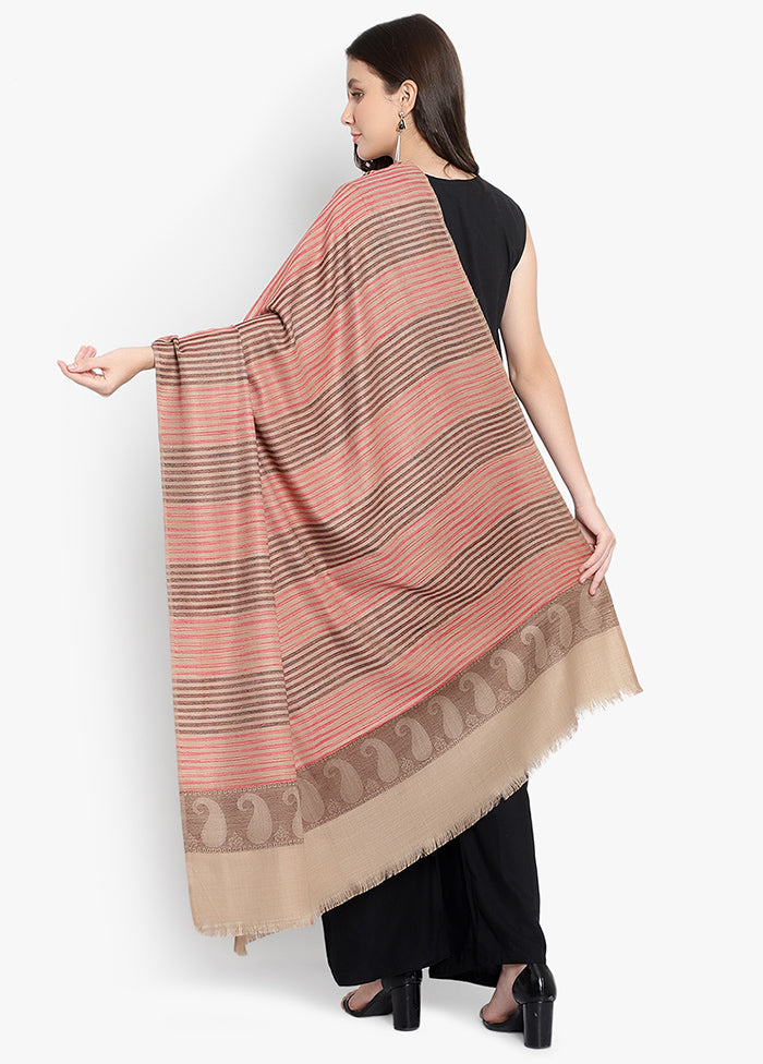 Beige Striped Woolen Shawl - Indian Silk House Agencies