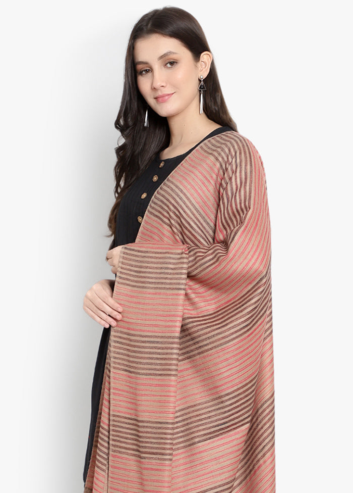 Beige Striped Woolen Shawl - Indian Silk House Agencies