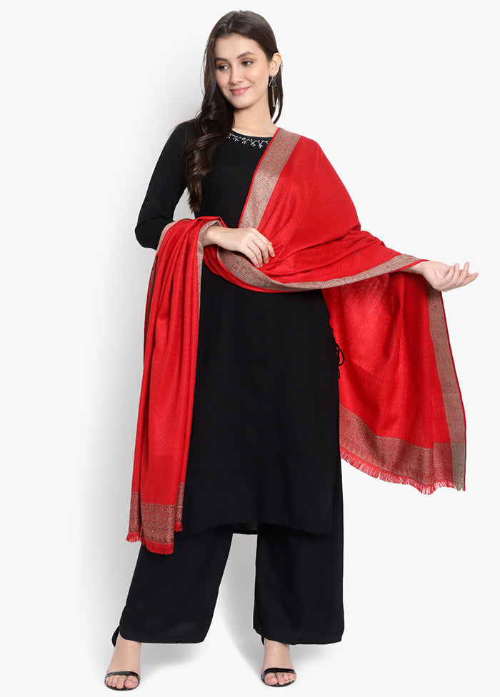 Red Woven Woolen Shawl - Indian Silk House Agencies