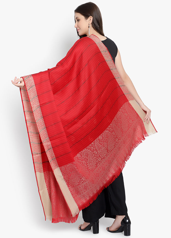 Red Striped Woolen Shawl - Indian Silk House Agencies