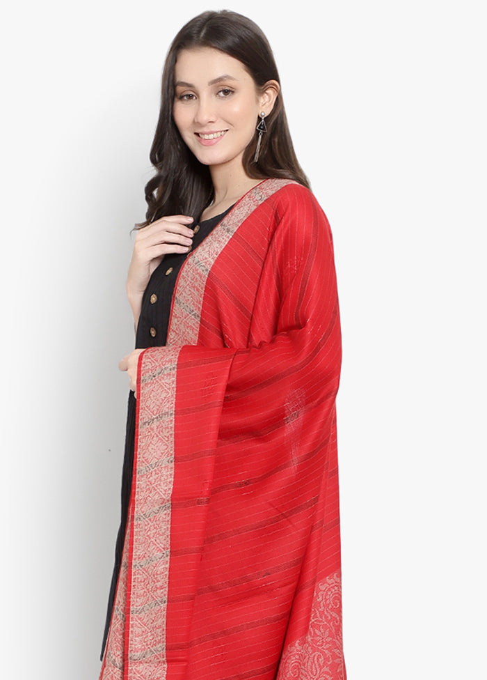 Red Striped Woolen Shawl - Indian Silk House Agencies