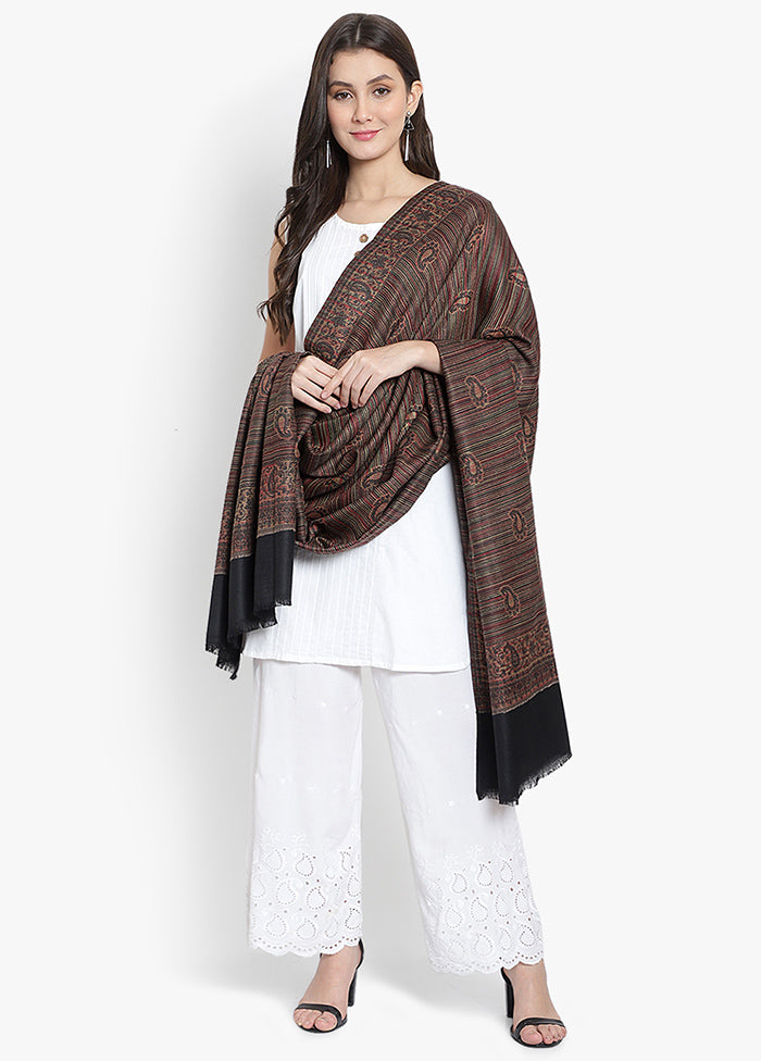 Black Striped Woolen Shawl - Indian Silk House Agencies