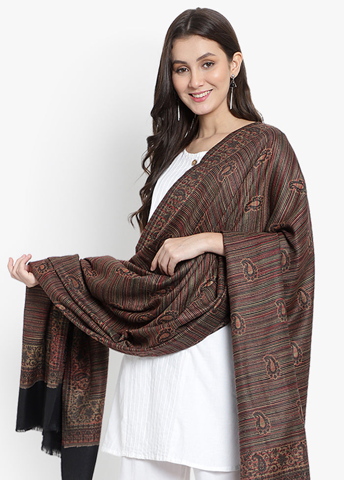 Black Striped Woolen Shawl - Indian Silk House Agencies