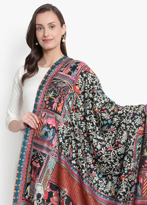 Black Pasmina Kalamari Woolen Shawl - Indian Silk House Agencies