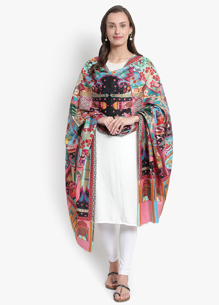 Blue Pasmina Kalamari Woolen Shawl - Indian Silk House Agencies