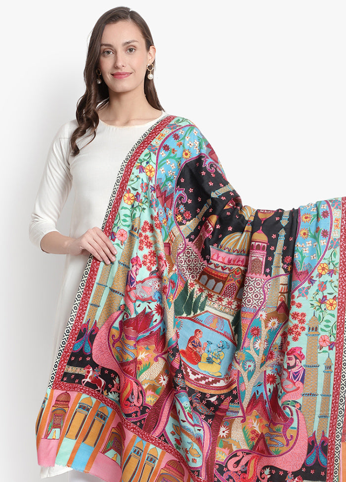 Blue Pasmina Kalamari Woolen Shawl - Indian Silk House Agencies