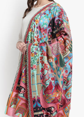 Blue Pasmina Kalamari Woolen Shawl - Indian Silk House Agencies