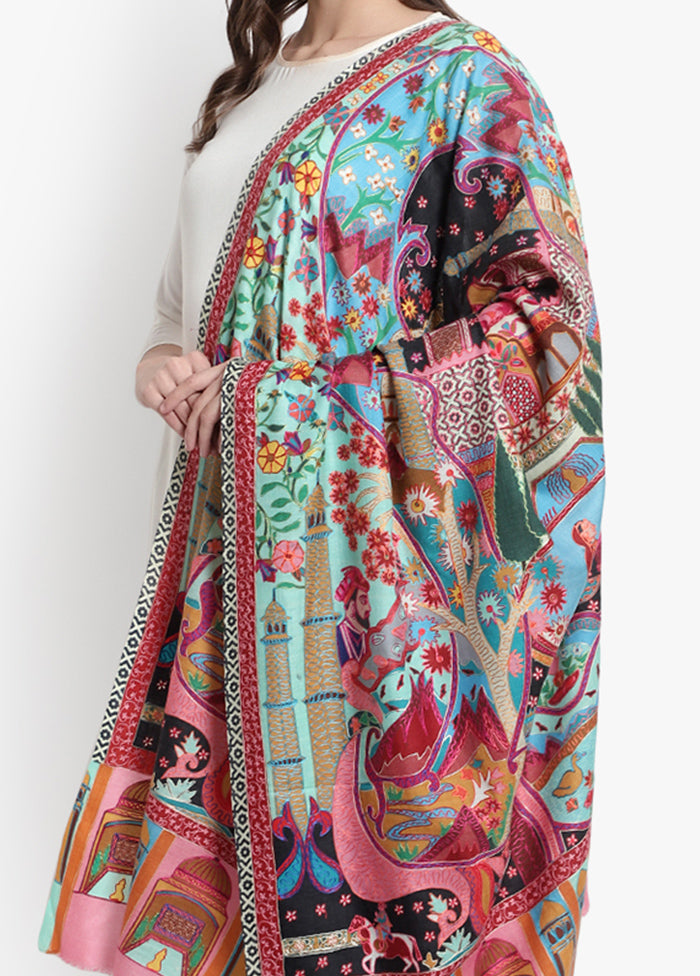 Blue Pasmina Kalamari Woolen Shawl - Indian Silk House Agencies