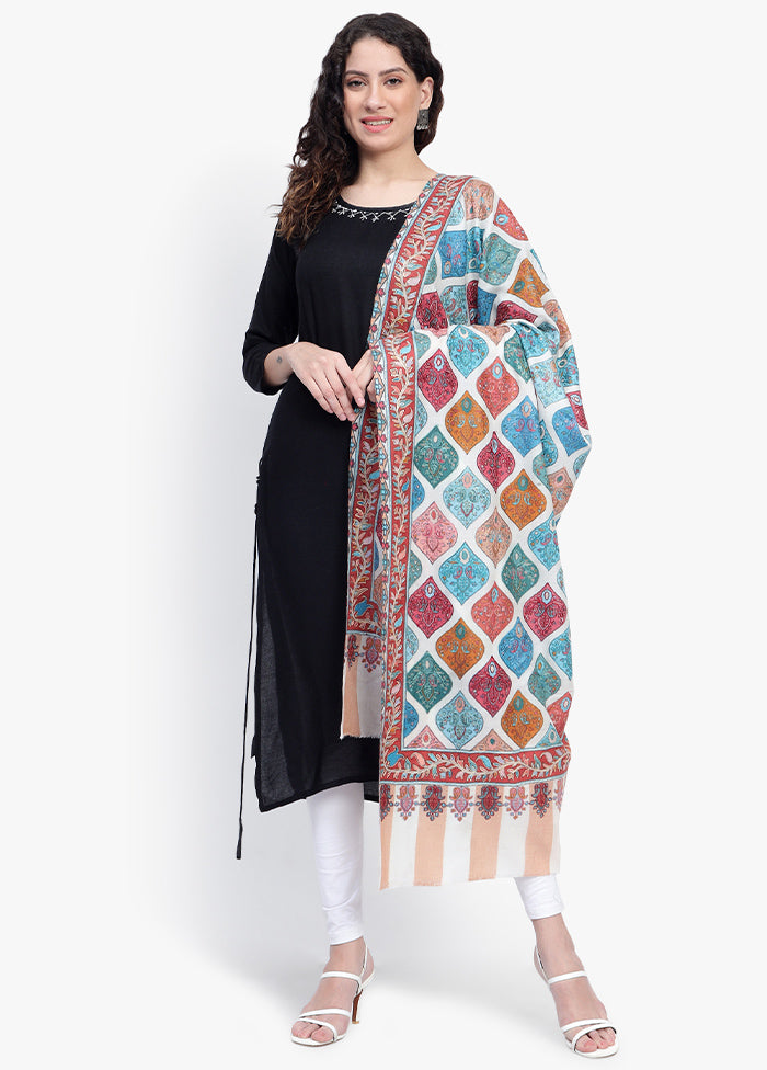 Cream Fine Wool Shawl - Indian Silk House Agencies